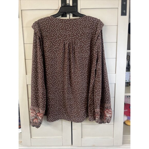 Savanna Jane Polka Dot Floral Embroidered Ruffle Puff Sleeve Top Size Large - Picture 6 of 8